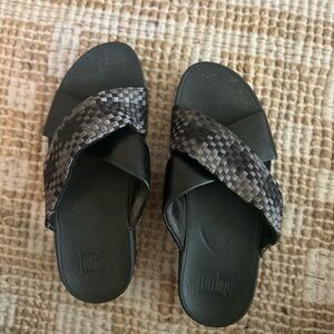 Fitflop Black and Gray Woven Slides